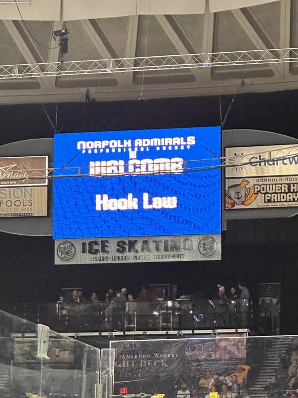 Hook Law rinkside at a Norfolk Admirals game